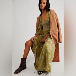 Free People • Dahlia Embroidered Maxi Dress • XL • Mosstone Combo